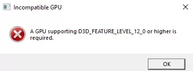 Несколько советов по борьбе с ошибкой: требуется GPU с поддержкой D3D Feature Level 12